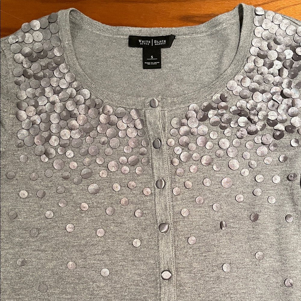 WHBM Cardigan Gray with Embellishments button Down 3/4 sleeves Size Small - Picture 4 of 12